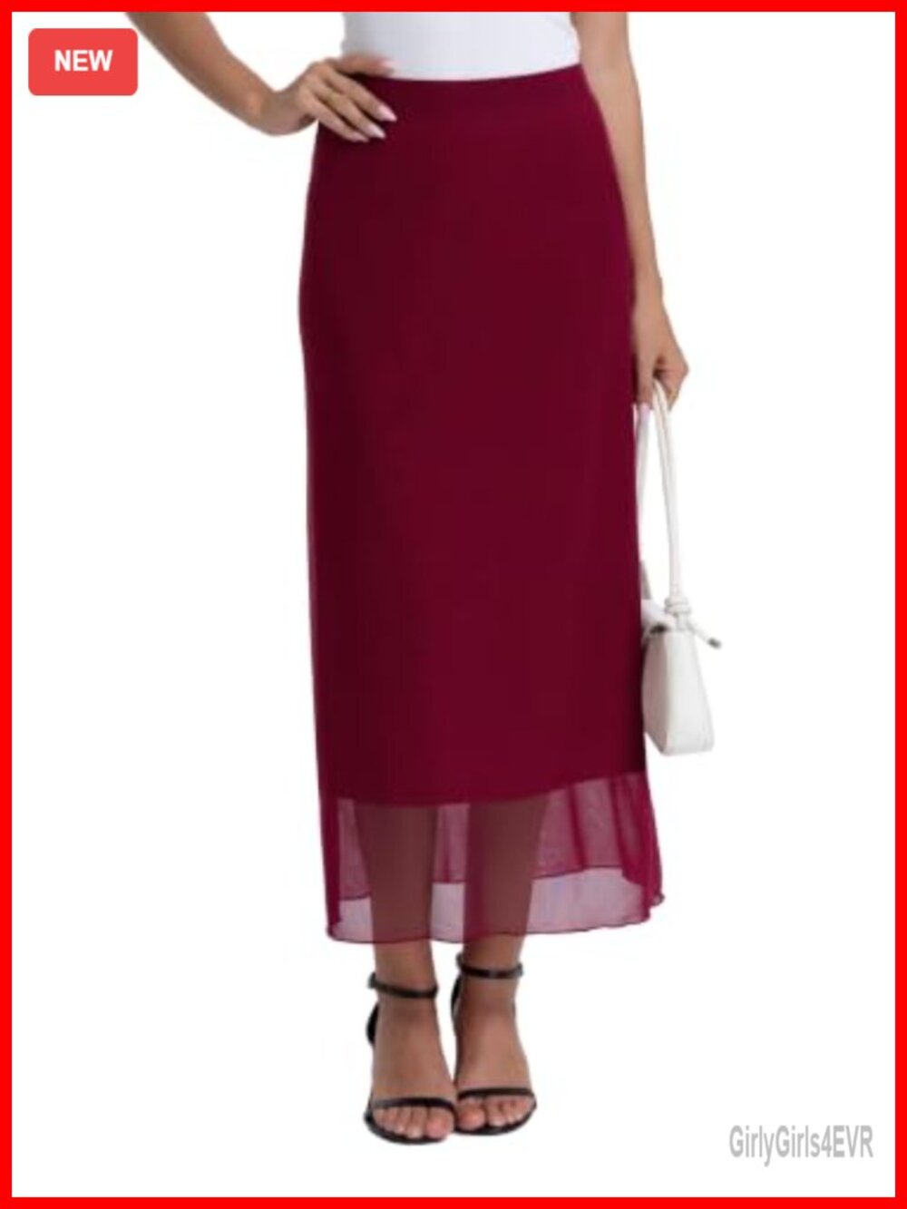 Women's A-Line Flowy Midi Skirt Stretch Mesh Lined Elastic High Waist